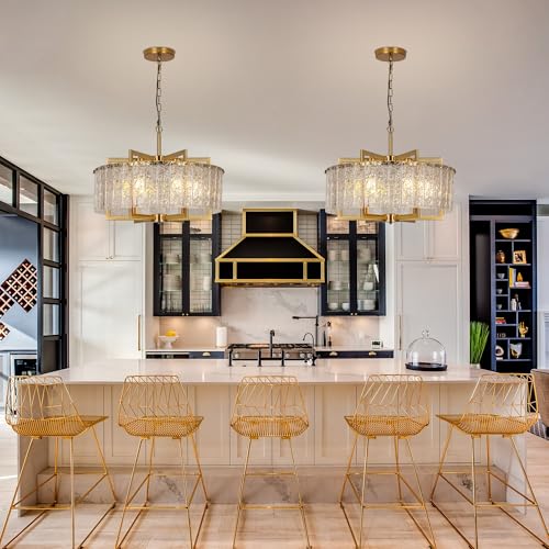 Modern Crystal Chandeliers for Dining Room Gold Pendant Lights 24"
