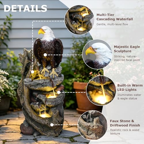 40.5" Tall Eagel Water Fountain Outdoor Waterfall Garden Fountains