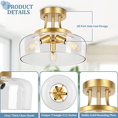 3 Light Gold Semi Flush Mount Light Fixture