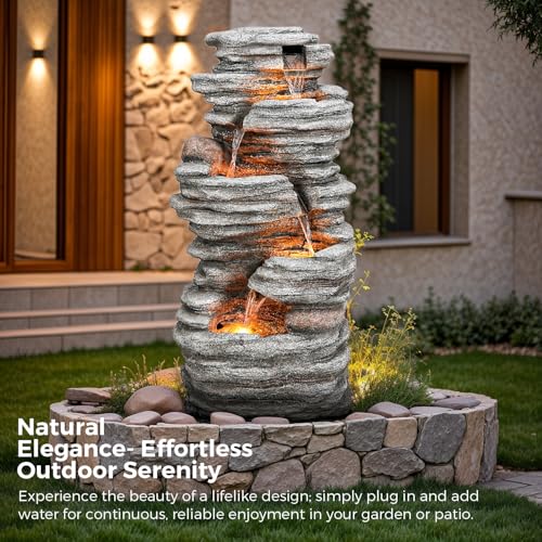 40" Outdoor Water Fountain with LED Lights