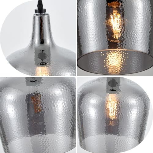 10” Large Hammered Glass Pendant Light Modern Smoky Black Dome Pendant Lighting Fixtures for Kitchen Island Dining Room Hallway