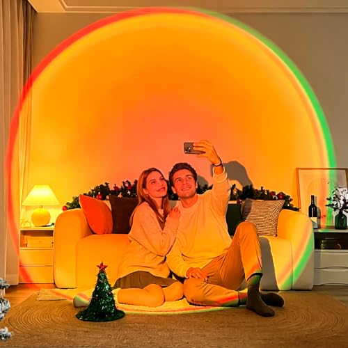Sunset Lamp Projection Rotation Rainbow Projection Lamp Led Romantic Visual Led Light Network Red Light with USB Modern Floor Stand Night Light Living Room Bedroom Décor