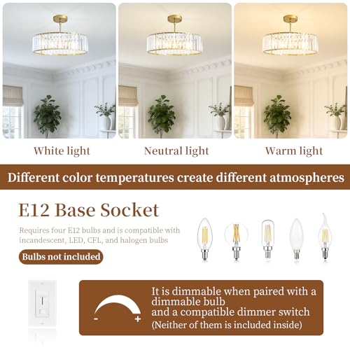Modern Gold Crystal Chandelier for Dining Room 16 Inch (Gold / 16 in)