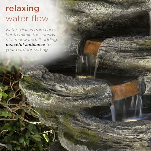 WIN1146 Outdoor Floor Cascading 8 Tiered Rock Garden Water Fountain with LED Lights