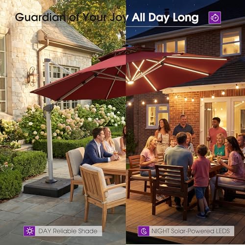 Patio Umbrella with Base 13ft LED Light Double Top