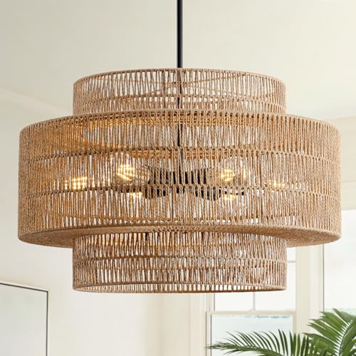 24" Rattan Chandelier for Dining Room