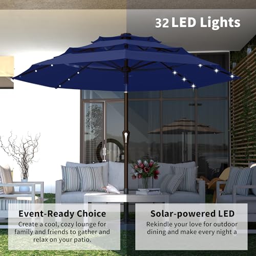 10ft 3 Tier Patio Umbrella with Solar Lights