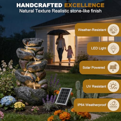 36.2" H Solar Water Fountain Outdoor Garden 5