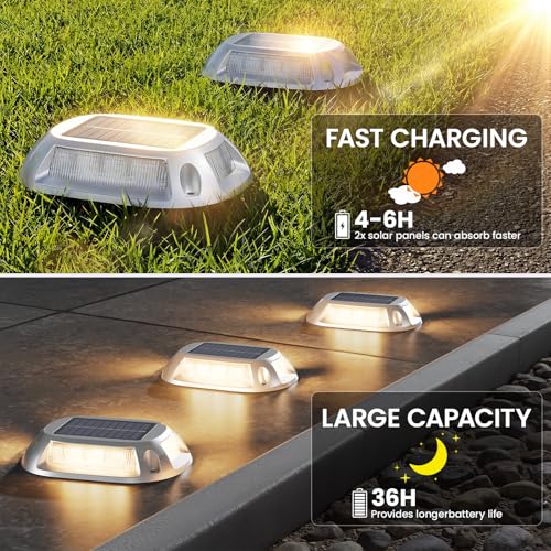 Solar Driveway Lights Dock Deck Lights with Remote 4 Pack (4 Count)