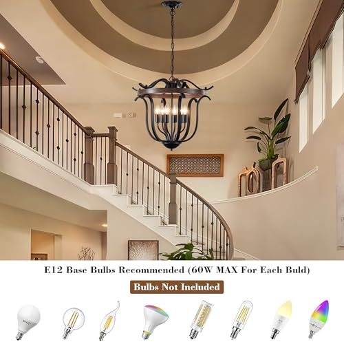 20" Black Farmhouse Chandelier for Dining Room 6 Light Cage Light Fixture