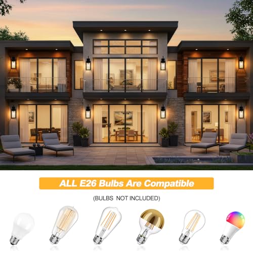19" Large Outdoor Wall Lights Black with Gold Trim 2 Pack (2 Count)