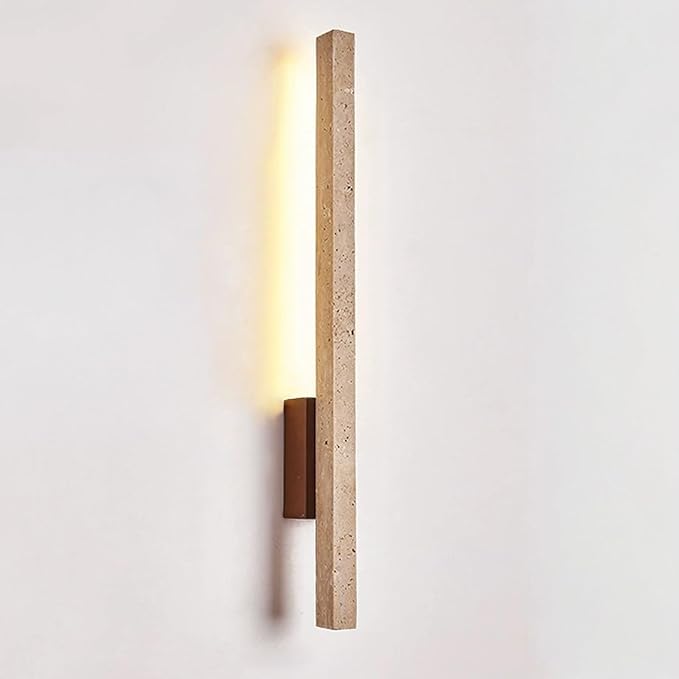 Japanese Style Stone Wall Sconce, Natural Yellow Travertine Wall Lamp, 8W LED Warm Light 3000K Wall Light, Wabi-Sabi Art Light Fixture for Living Room Bedroom Bedside Hallway(Walnut)