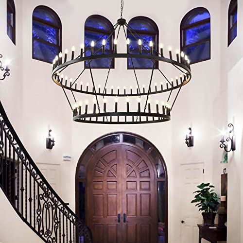 2 Tier Black Large Wagon Wheel Chandelier