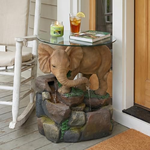 Elephant Outdoor Water Fountain with Glass Tabletop