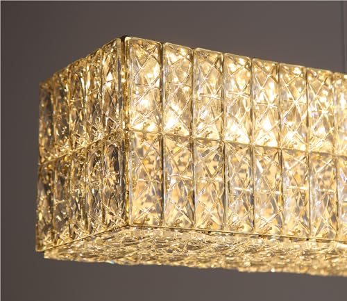 40 Inch Glam Crystal Chandelier Modern Dimmable Crystal Chandeliers LED Rectangular Ceiling Light Fixtures for Dining Room Living Room Silver