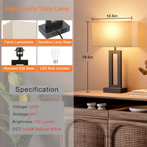 19.6" Touch Lamps for Nightstand (2 Count)