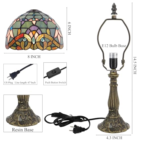 Tiffany Lamp Stained Glass Table Bedside Accent Light 8X8X14.5 inch