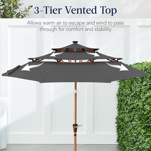 10ft 3 Tier Solar Patio Market Umbrella