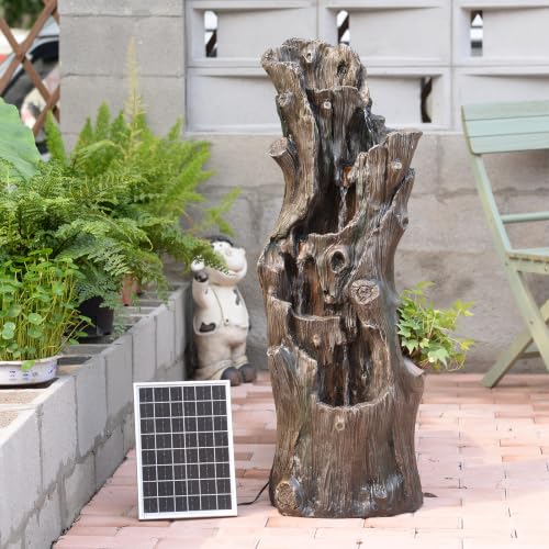 39.37" Tall Solar Water Fountain Outdoor Garden Faux Tree Stump