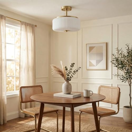3 Light Gold Semi Flush Mount Ceiling Light