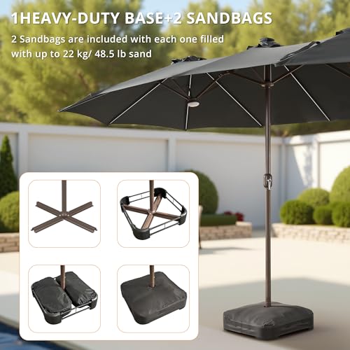 15ft Large Patio Umbrellas with Base & Solar Lights