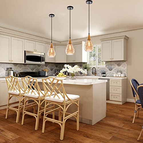 3 Packs Pendant Light with Teardrop Glass Adjustable Nylon Core (3 Count)