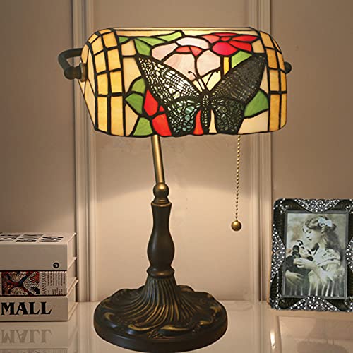 Tiffany Style Bankers Table Lamp Stained Glass Piano Desk Lamp Vintage Bedroom Bedside Lamp for Study