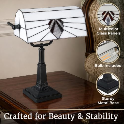 Tiffany Style Bankers Desk Lamp with Stained Glass Shade