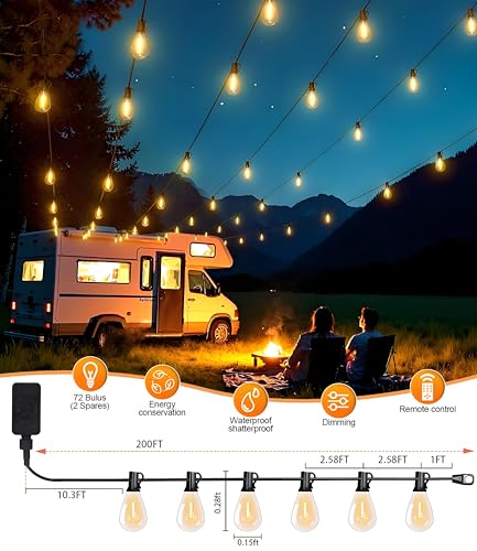 200FT LED Outdoor String Lights with Remote (200 Foot)