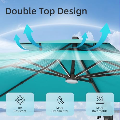 10x13 FT Patio Cantilever Outdoor Umbrella with Base and LED Light