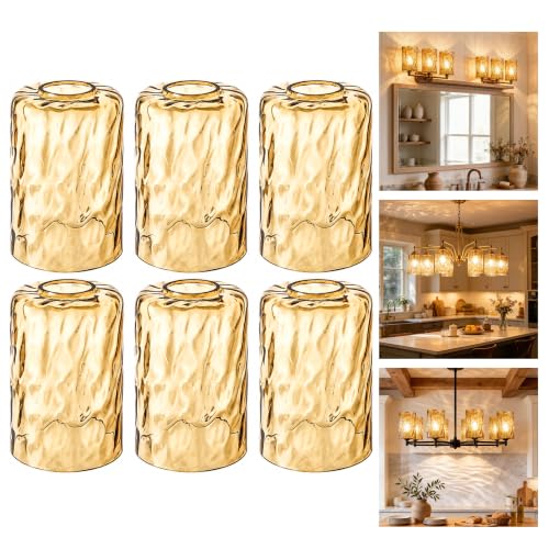 Glass Lamp Shade Replacement 6Pc Amber Hammered 3.94" W x 5.9" H (6 Count)