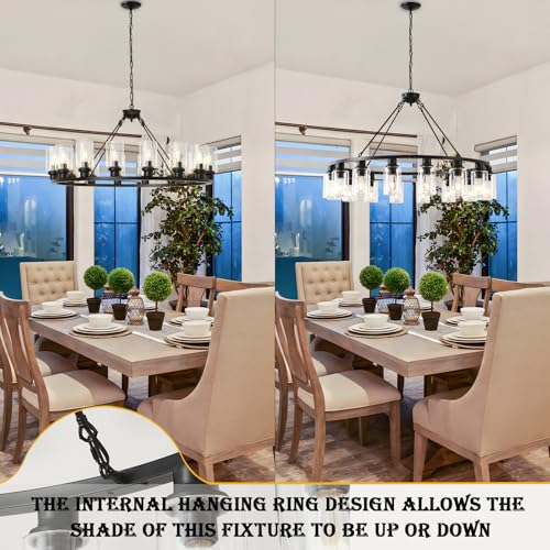 Black Wagon Wheel Chandelier 40 Inch Modern Farmhouse Glass Pendant Light 16 (16 Count)