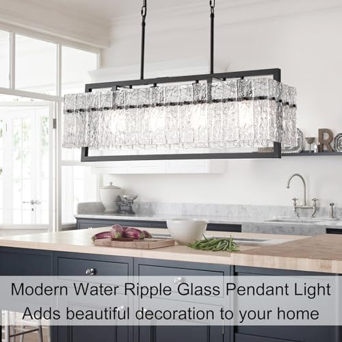 4 Lights Black Large Rectangle Chandeliers for Dining Room