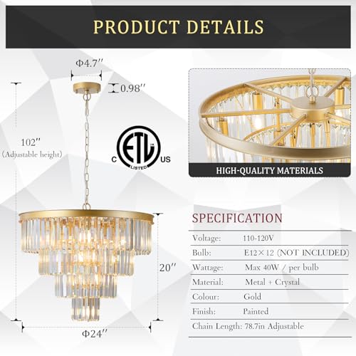 24" Modern Crystal Chandelier