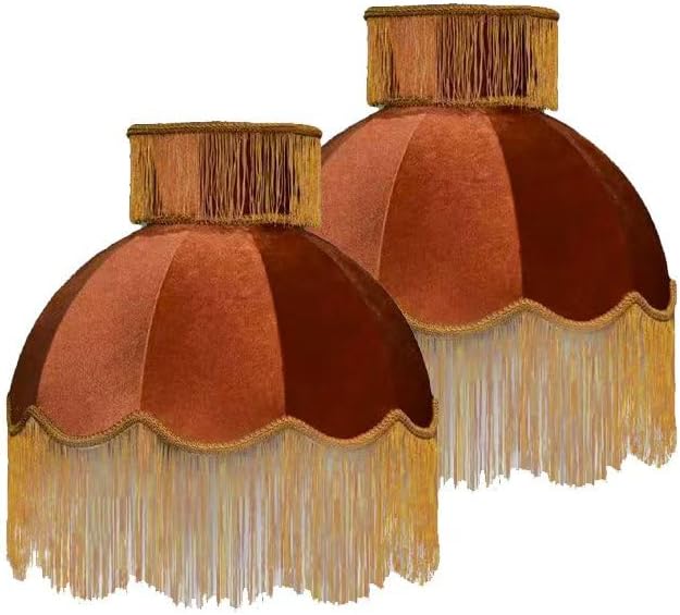 Caramel-colored velvet fringe lampshade 7.8" Top x 17.7" Bottom x 13.4" High x 15 Slant"- Large Dome with Scalloped Edge & Fringe Tassels, for Table/Floor Lamps (1, Caramel, Large)