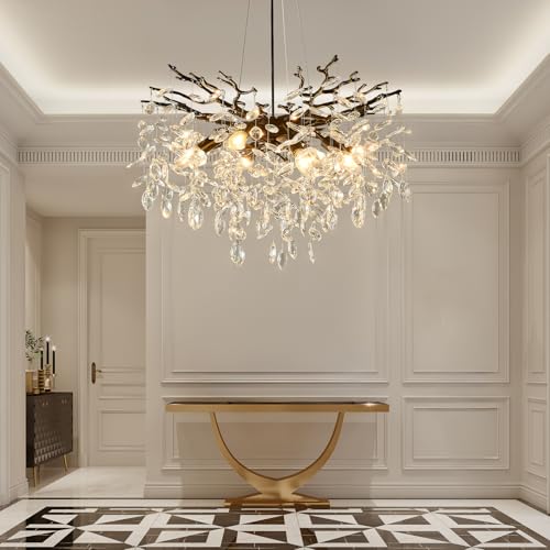 Black Tree Branch Crystal Chandelier 24" Modern Raindrop Chandelier