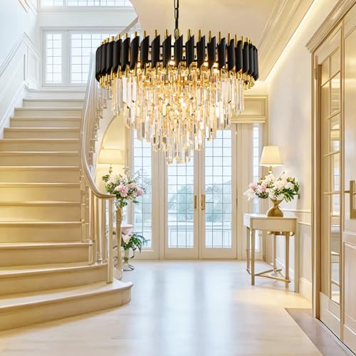 24" Black and Gold Crystal Chandelier Contemporary Large Crystals Chandeliers 5