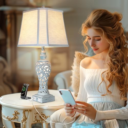 Bedside Table Lamps Set of 2 with Night Lights (2 Count)