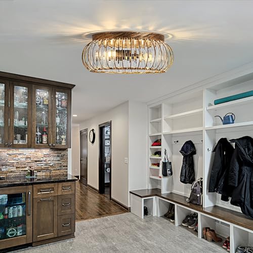 Modern Crystal Ceiling Light Oil Rubbed Bronze Flush Mount Ceiling Light Fixture 3 Light Ceiling Chandelier for Hallway Bedroom Bathroom Foyer Living Room Dining Room Kitchen