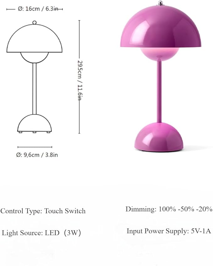 Flowerpot Lamp Modern Flower Bud 12" Cordless Touch Dimmable 2600mAh Rechargeable Desk Lamps Nordic Minimalist Mushroom Lamps Retro Nightstand Bedside Lamp for Bedroom Living Room(Vermilion Red)