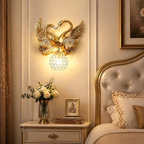 Gold Living Room Wall Sconce Vintage Crystal Glass Wall Lamp E26