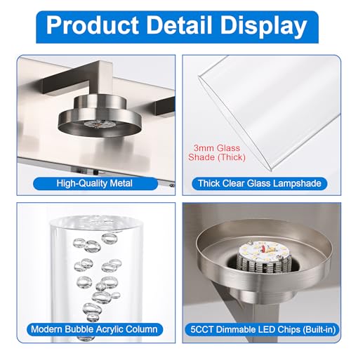 6 Light LED Bathroom Light Fixtures Brushed Nickel 3000K