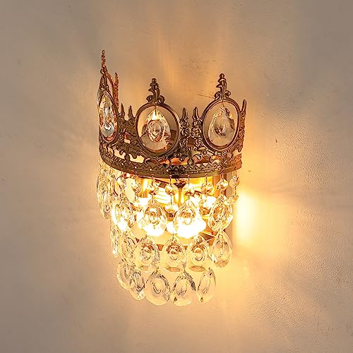 Glam Crystal Wall Sconces Gold Wall Light Empire Luxury Vanity Lighting for Bedroom Living Room Dining Room Wall Lighting Fixtures Set of 1