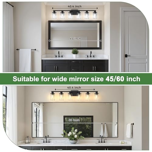 6 Light Black Bathroom Vanity Light Fixture Over Mirror
