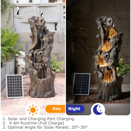 39.37" Tall Solar Water Fountain Outdoor Garden Faux Tree Stump