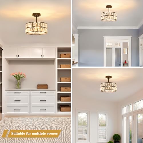 Matte Black Crystal Ceiling Light