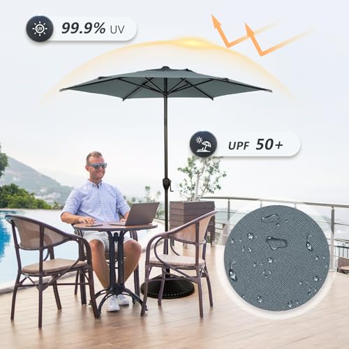 7.5FT Lyon Outdoor Patio Umbrella Outdoor Table Umbrella with Push Button Tilt and Crank Market Umbrella 6 Sturdy Ribs UV Protection Waterproof for Garden Deck Backyard Pool Grey