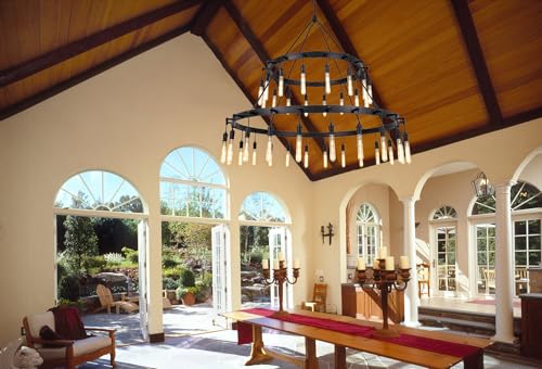 Black Chandelier Light Fixture 60" Large Round Farmhouse Chandeliers