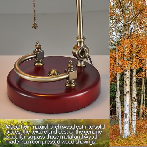 Bankers Lamp Traditional Green Glass Desk Lamp Solid Wood Pull Chain Switch
