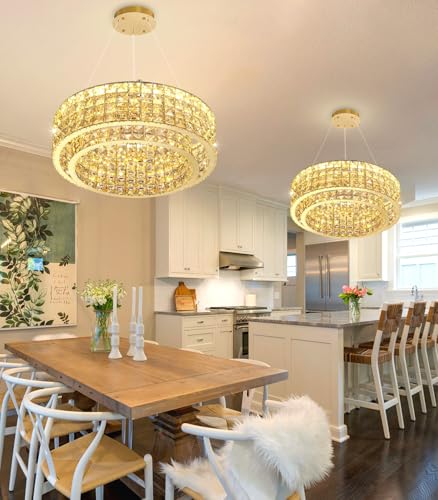 LED Chandeliers for Dining Room LED Dimmable Pendant Lights for Kitchen Island Crystal Adjustable Chandelier for Bedroom Hallway Entrance 20" Silver Light